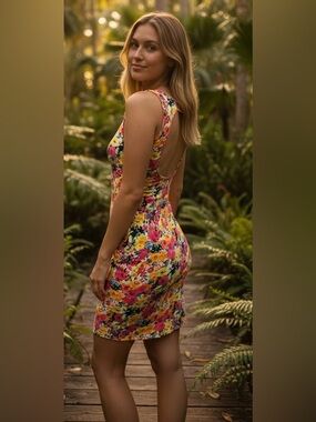 Material Girl Floral Open Back Dress Size Medium